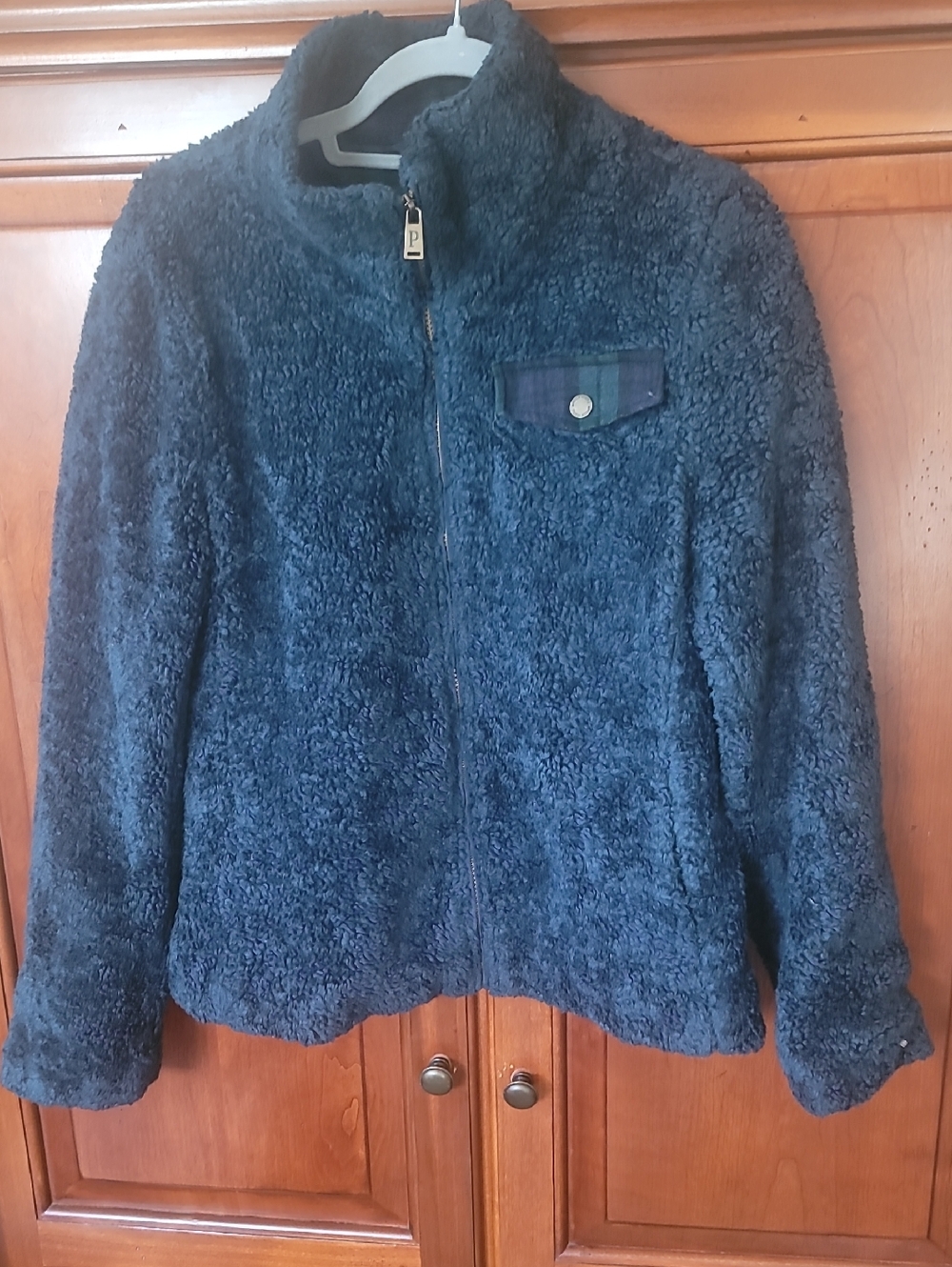 Pendleton Blue Sherpa Zip Jacket with Brass P Pull SZ M
